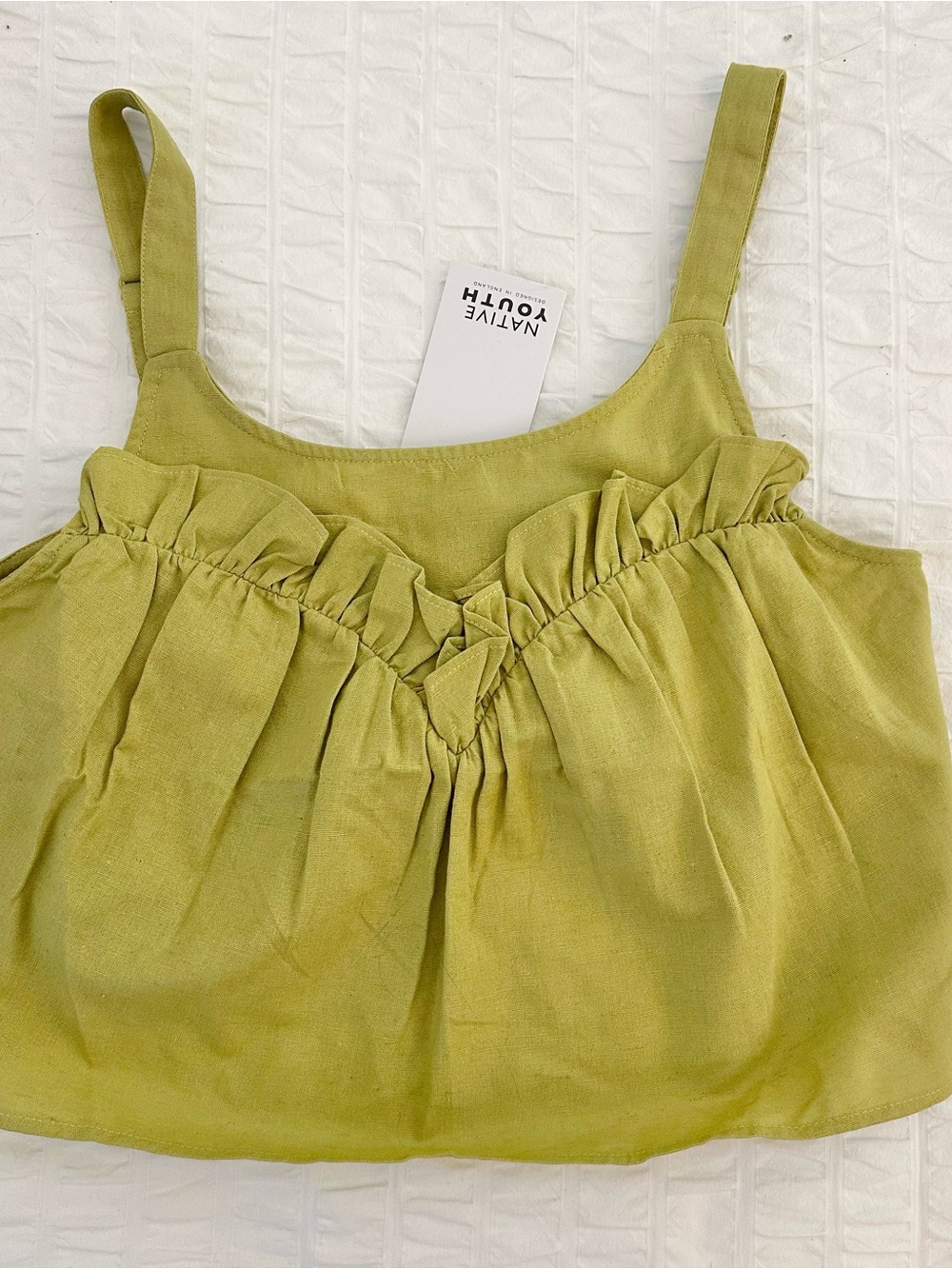 NWT Native Youth Verdi Linen Ruffle Tank